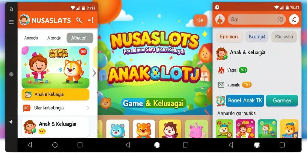 Antarmuka NUSASLOTS yang ceria dan interaktif untuk anak-anak.