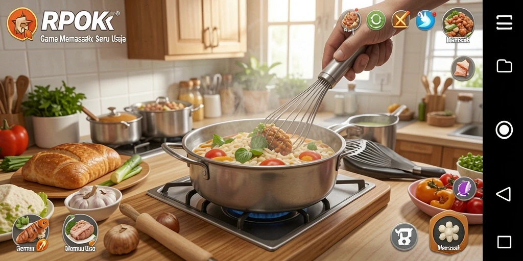 Tampilan antarmuka permainan Memasak RPOK yang menarik dan interaktif.